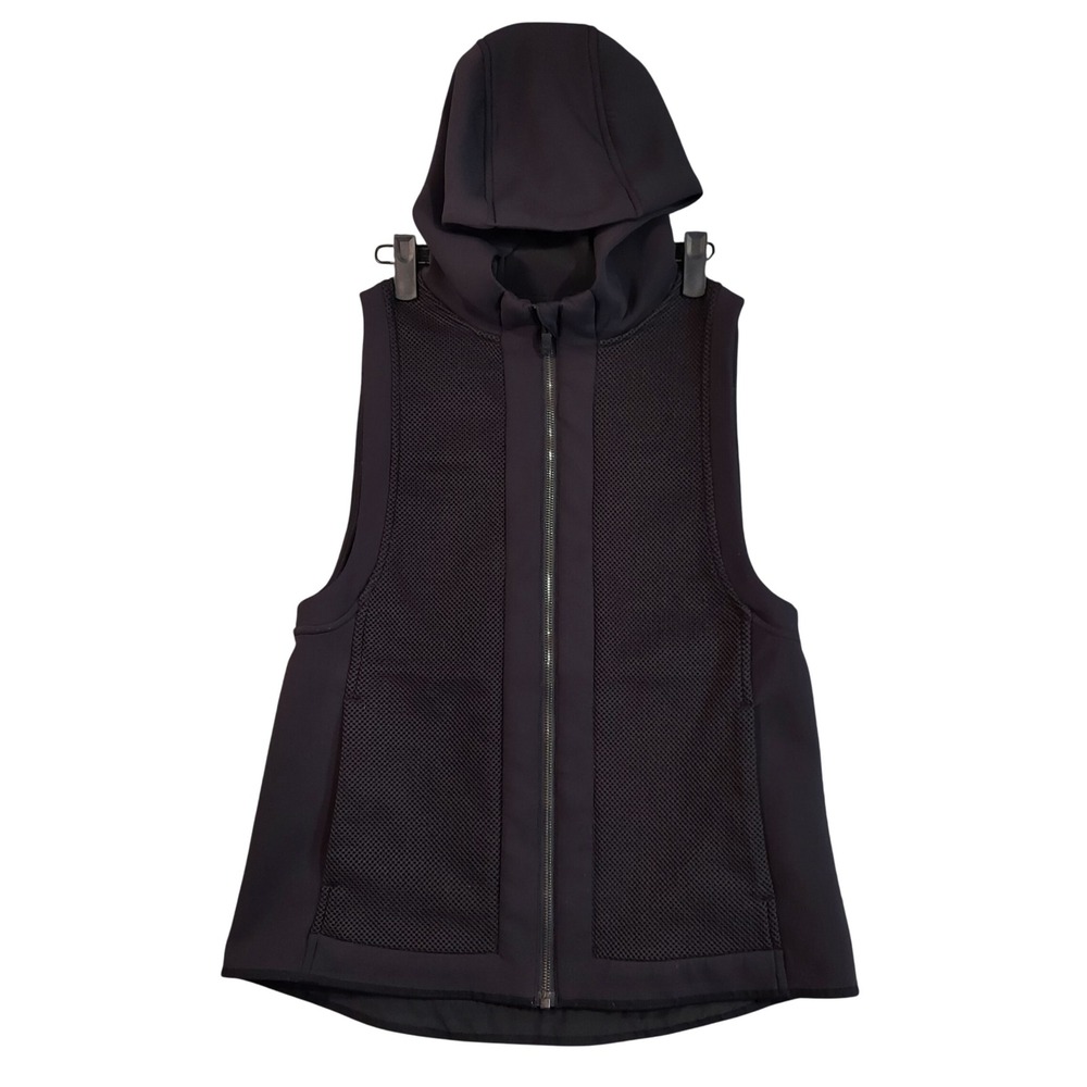 Lululemon Hooded Mesh Vest Women Small Black Full Zip Athletic Running Training